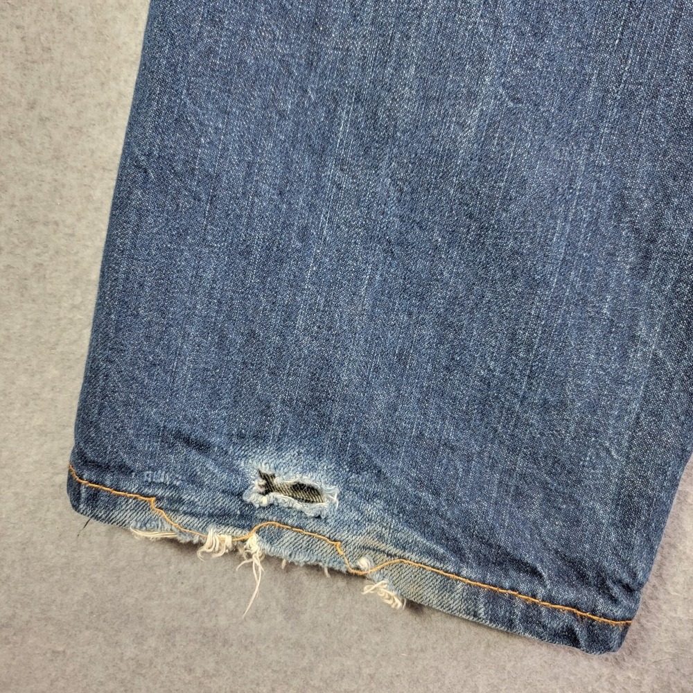 Levis 505 Jeans Mens 34x32 Blue Regular Straight Medium Wash Distressed Denim - Picture 7 of 16